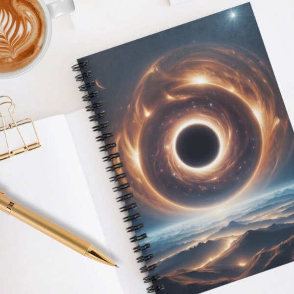 Eclipse Spiral Notebook | Astrology Art | Swirls on Notebook | Cute Space Moon Sun Design | Stationery Gifts | Creative Writing Journal Kit