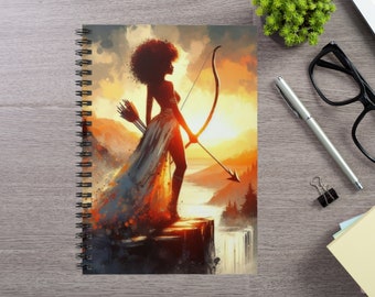 Spiral Notebook Archery Afro Black Woman Cliff Waterfall Watercolor Dark Stationery Gift Creative Writing Journaling Supplies Junk Journal
