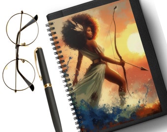 Spiral Notebook Archery Afro Black Woman Cliff Water Waves Watercolor Dark Stationery Gift Creative Writing Journaling Supplies Junk Journal