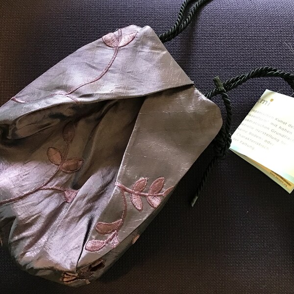 VALTMI Tasche Beutel Seidentaft Violett/Moos Wendetasche Mini-Bag
