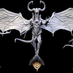 May include: A white, three-dimensional printed model of a dragon with wings outstretched. The dragon has horns, a long tail, and a single eye. The model is posed in three different positions.