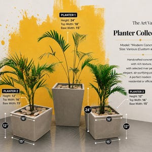 Set of 3 Modern Fiberglass Planters | Square Indoor Outdoor Plant Pots