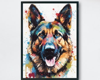 ジャーマンシェパードのボス」プリント水彩画。GSD アート、GSD 水彩画