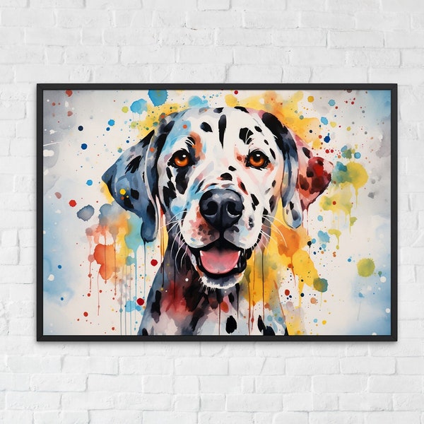 Poster dalmatien coloré - impression Pop Art aquarelle colorée, cadeau d'art mural animal pour les amoureux des chiens, maman, papa