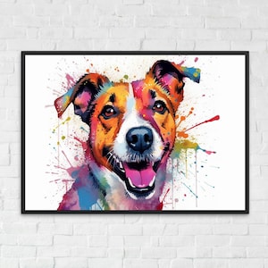 Jack Russell Terrier Poster - Colorful Watercolor Pop Art Print, Animal Wall Art Gift for Dog Lovers, Mom, Dad