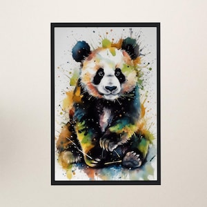 Impresión del cartel del panda del bebé de la acuarela - regalo lindo de la pintura del arte del arco iris de la habitación de los niños del cuarto de niños para el amante del panda gigante. Regalo para adolescentes, mamá, papá.