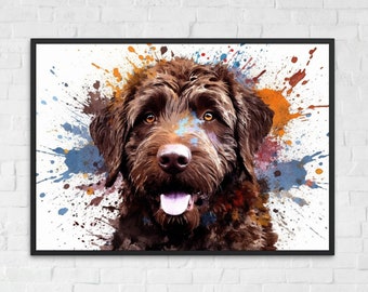 Chocolate Labradoodle / Goldendoodle Poster Print. Watercolor Painting Gift for Dog Lovers, Picture for Doodle Mom, Dad. Abstract Wall Art