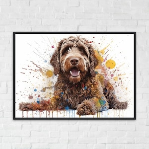 Chocolate Labradoodle / Goldendoodle Poster Print. Watercolor Painting Gift for Dog Lovers, Picture for Doodle Mom, Dad. Abstract Wall Art