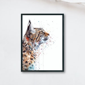 Abstract Bobcat Watercolor Painting Print - Wildlife Animal Wall Art for Nature Enthusiasts. Big Mountain Cat, Watercolour, Oil, Poster Gift