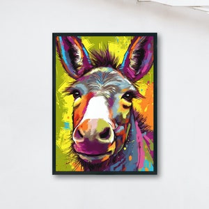 Bright Colorful Donkey Premium Print - Unframed Pop Art Style Poster - Wildlife Animal Wall Art, Farm Animal, Farmer Gift