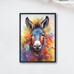Rainbow Donkey Premium Print - Unframed Watercolor Poster - Wildlife Animal Wall Art, Farm Animal, Farmer Gift