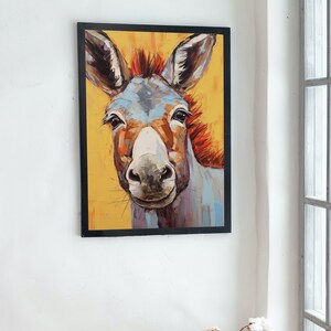 Smiling Donkey Yellow Premium Print - Unframed Pop Art Style Poster - Wildlife Animal Wall Art, Farm Animal, Farmer Gift