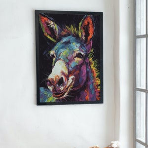 Happy Rainbow Donkey Premium Print - Unframed Pop Art Style Poster - Wildlife Animal Wall Art, Farm Animal, Farmer Gift
