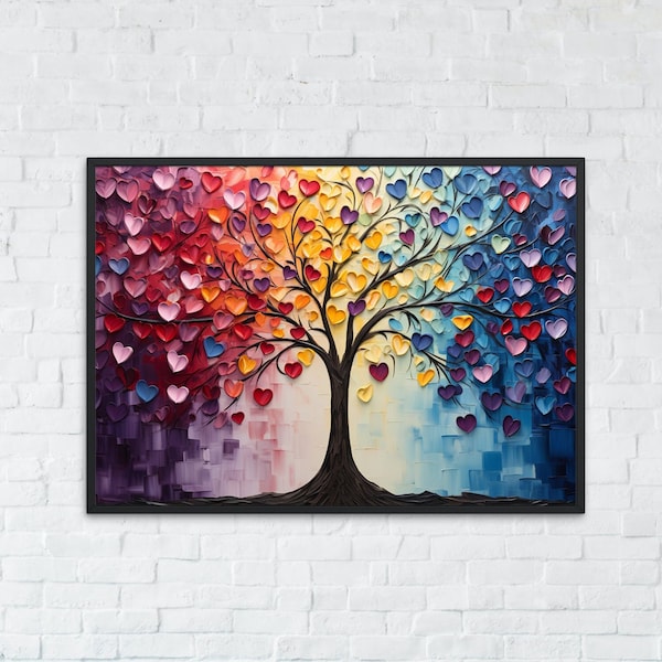 Abstract Rainbow Tree of Life Love Heart Poster Print - Unframed Painting Valentine's Day Gift, Watercolor Anniversary Present