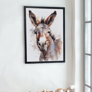 Happy Donkey Premium Print - Unframed Watercolor Poster - Wildlife Animal Wall Art, Farm Animal, Farmer Gift
