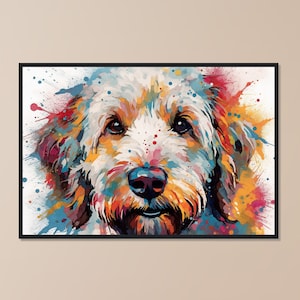 Watercolor Labradoodle / Goldendoodle Framed Print, Ready to Hang Wall Decor Gift. Watercolour Paint Splash Painting for Doodle Mom, Dad