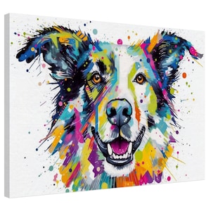Colorful Border Collie Canvas Wall Art Print Picture for Dog Lovers, Home Office, Living Room Decor, Mom or Dad Gift