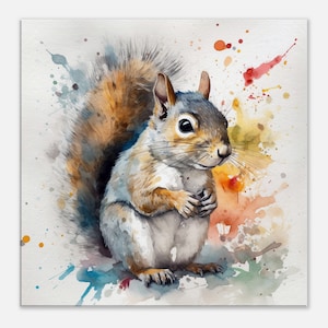 Aquarell graues Eichhörnchen Leinwanddruck. Graues Eichhörnchen Kinderzimmer Dekor, Tier Wandkunst, Nuss Liebhaber Geschenk, modernes Zuhause