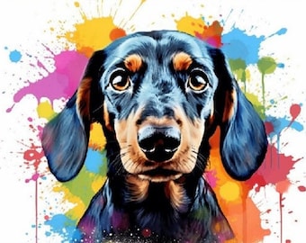 Dachshund Poster - Free Shipping! Colorful Watercolor Nursery Puppy Print, Animal Wall Art Gift for Dog Lovers, Doxie Mom, Dad