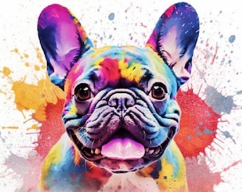 カラフルなフレンチブルドッグのアートプリント かわいいフレンチ