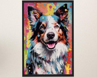 Pop Art Border Collie Poster Print. Black & Tan. Colorful Watercolor Collie Painting Gift, Rainbow Animal Wall Art. Collie Mom, Sheep dog