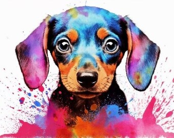 Dachshund Puppy Poster - Free Shipping! Colorful Watercolor Nursery Puppy Print, Animal Wall Art Gift for Dog Lovers, Doxie Mom, Dad