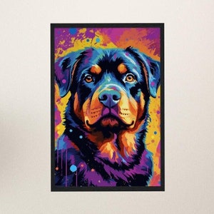 Rottweiler Premium Print - Buntes Tier Wand Kunst Geschenk für Hunde Freunde, Rottie Mom, Dad Poster