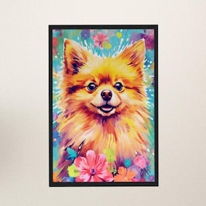 Pomeranian Premium Print - Colorful Floral Poster, Animal Wall Art Gift for Dog Lovers, Pomie Mom, Dad