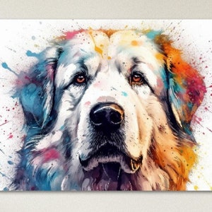 Majestic Great Pyrenees Watercolor Poster Print. Colorful Wall Art Gift for Dog Lovers, Pyrenees Mom, Dad, Watercolour Splatter Painting