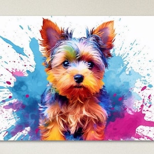 Poster Yorkshire Terrier - livraison gratuite ! Impression aquarelle colorée de chiot de chambre d&#39;enfant, cadeau d&#39;art mural animal pour les amoureux des chiens, maman yorkshire, papa