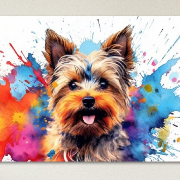 Poster Yorkshire Terrier - livraison gratuite ! Impression aquarelle colorée de chiot de chambre d'enfant, cadeau d'art mural animal pour les amoureux des chiens, maman yorkshire, papa
