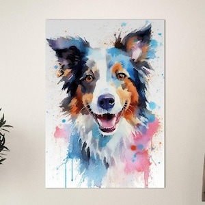 Border Collie Pup Poster with Free Delivery! Colorful Watercolor Nursery Puppy Poster Print Wall Art Gift for Dog Lovers, Collie Mom, Dad