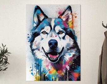カラフルなハスキー犬の肖像画アートプリント シベリアンハスキー