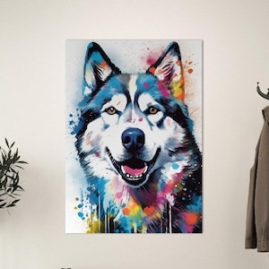 Siberian Husky Poster | Aquarell Wandkunst Geschenk für Hundeliebhaber, glücklicher Hund Gemälde