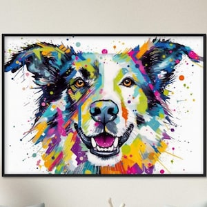 Happy Border Collie Framed Wall Art | Ready to Hang | Home Decor | Watercolor | Gift for Dog Lovers