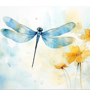 Watercolor Dragonfly Print - Unframed Colorful Dragon Fly Painting Gift, Watercolour Animal Wall Art, Flowers Poster, Picture Gift for Mom