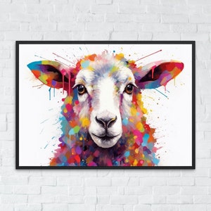 Colorful Sheep Poster - Free Shipping! Colorful Animal Wall Art Print - Gift for Farmer, Dad, Grandad, Shepherd, Mum. Farm Nursery Print