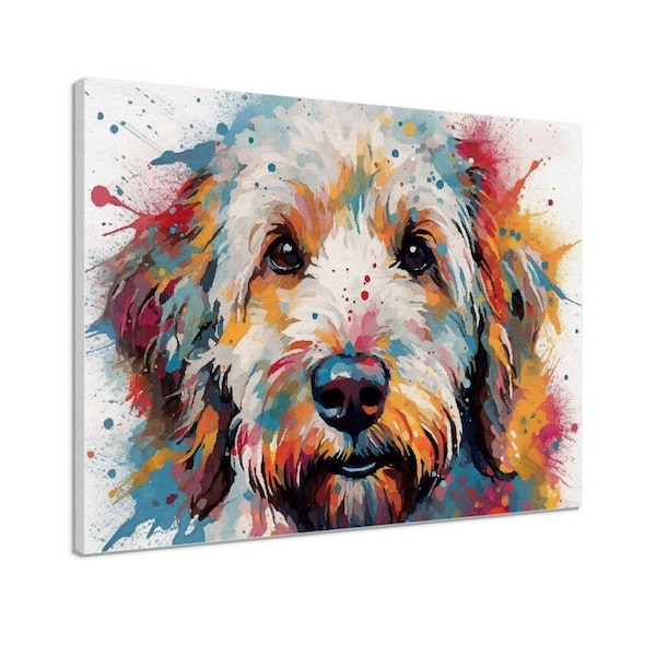 Watercolour Labradoodle / Goldendoodle Canvas. A unique Doodle Mom or Dad Gift. Colourful Abstract Animal Wall Art Print Picture. Dog Lovers