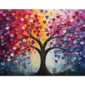 Abstract Rainbow Love Heart Tree of Life Poster Print - Unframed Painting Valentine's Day Gift, Watercolor Anniversary Present Picture