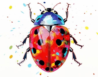 てんとう虫カブトムシ絵画水彩インク虹色ウォールアートてんとう