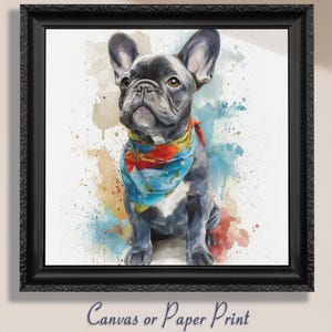 French Bulldog Art Print, Canvas Wall Art, Watercolor Dog Portrait, Frenchie Lover Gift, Modern Pet Art, Colorful Home Decor, Mom Dad