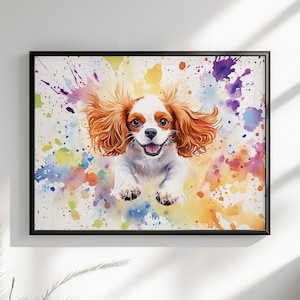 Cavalier King Charles Spaniel Ungerahmt Druck / Leinwand. Bunter Regenbogen Hund Wand Kunst Bunt Wohnkultur Aquarell Malerei CKCS Mama Geschenk
