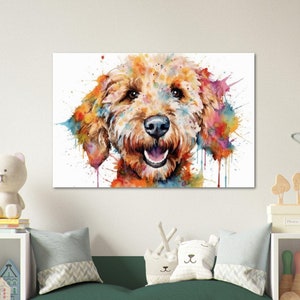 Watercolor Labradoodle Goldendoodle Poster Print. Colorful Wall Art Painting Gift for Dog Lovers, Doodle Mom Dad. Watercolour splatter paint image 4