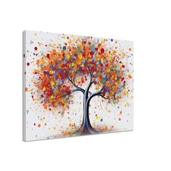 Colorful Rainbow Tree Framed Canvas Wall Art Picture Print