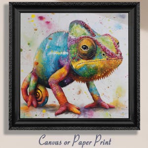 Chameleon Art Print Canvas Colorful Lizard Wall Art Reptile Decor Kids Room Nursery Gift Animal Print Iguana Gecko Home Decor