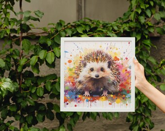 ハッピーハリネズミのかわいいプリントスクエア/風景。カラフルな