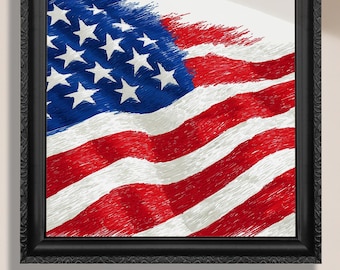 American Flag Art Print Canvas / Unframed Patriotic. USA Flag Wall Decor 4th of July Independence Day Gift for Veteran, Soldier, Patriot