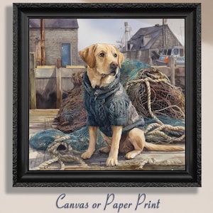 Labrador Retriever Art Print Canvas Dog Portrait Maritime Fishing Boat Nautical Decor Lab Lover Gift Ocean Harbor Wall Art Sea Captain