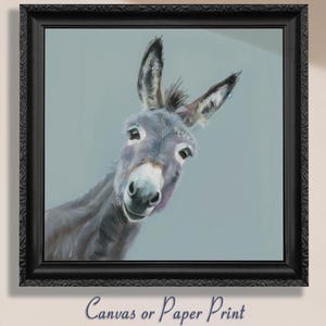 Lienzo con estampado de burro divertido (sin marco). Decoración de animales de granja, regalo de granjero, arte mural de granja, pintura azul, póster de Esel, imagen de mula.