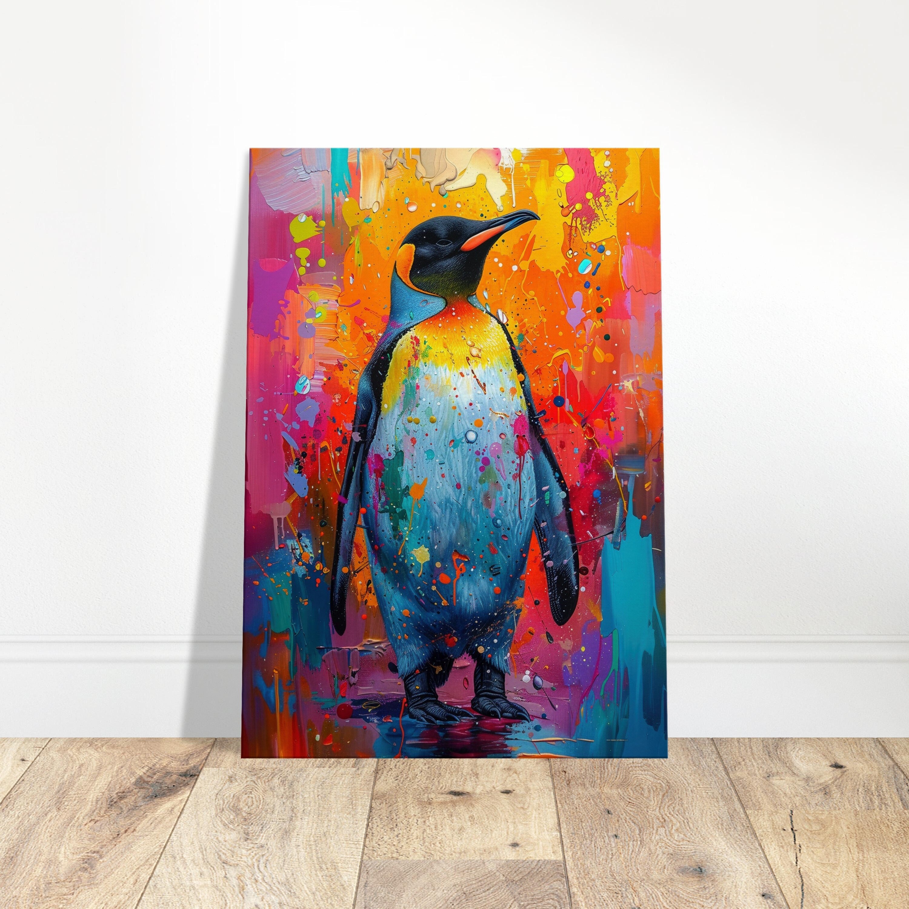 Colourful Penguin Canvas Print. Paint Splash Animal Wall Art Gift